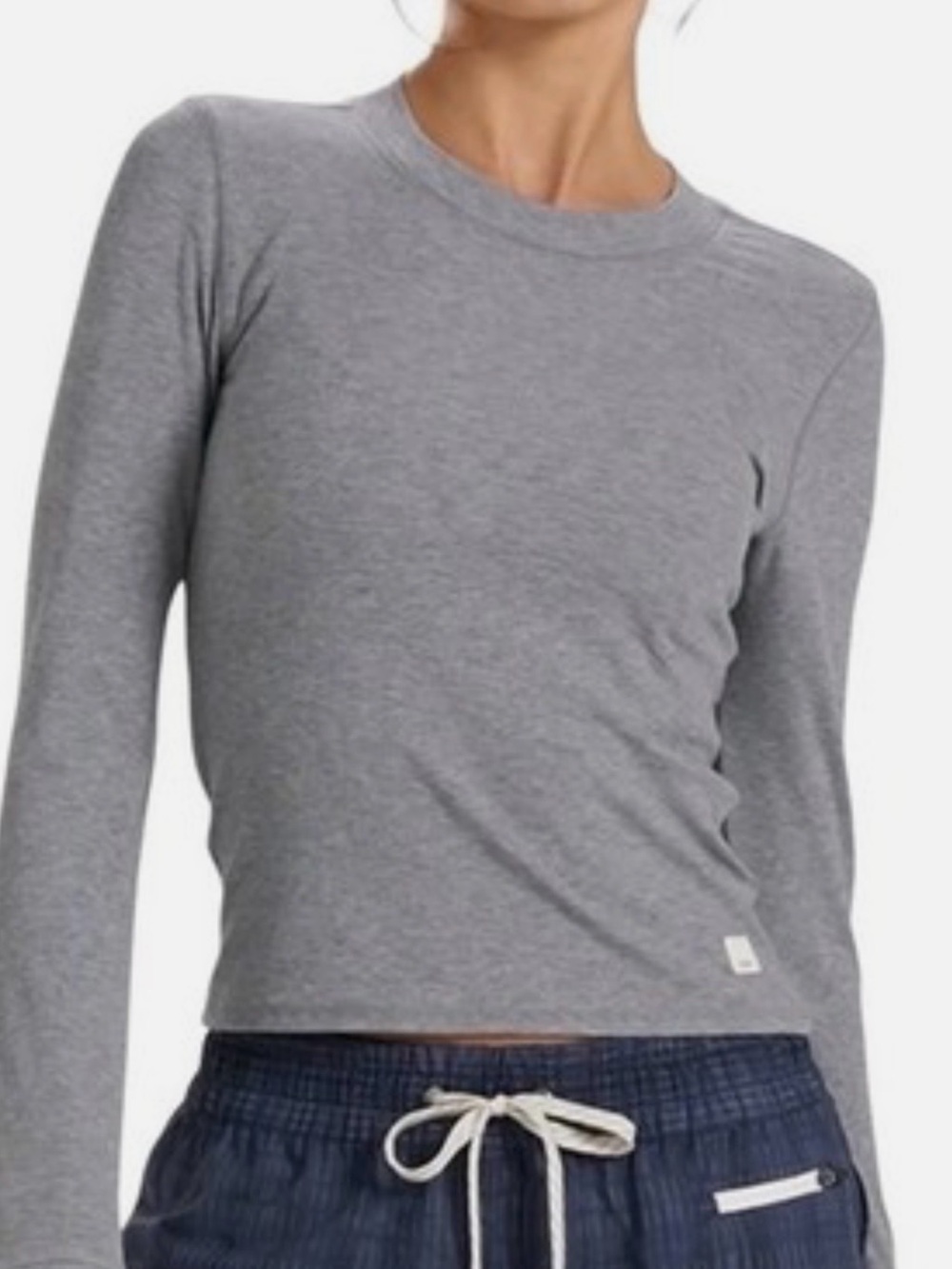 Vuori Long Sleeve Mudra Fitted Tee Top Small Gray Ribbed Stretch Cropped T-Shirt